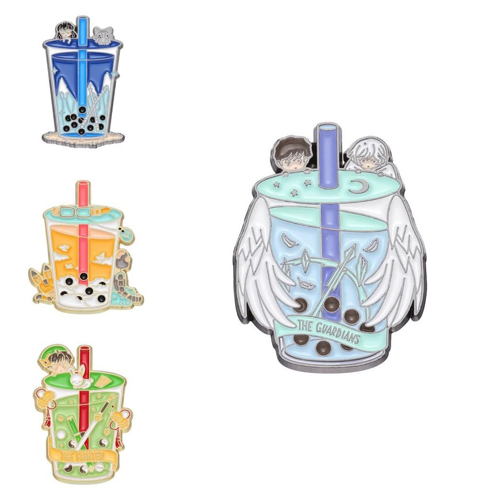 Creative Anime Inspired Pearl Milk Tea Cup Brooch Colorful Metal Accessory For Fashionable Outfits