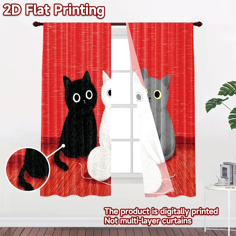 2D flat printing 2pcs Curtains Cute Cats Yarn Digital Printed Polyester Drapes Birthday Party for Photo Booths Birthdays
