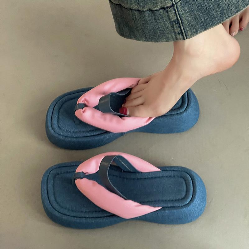 Fashion versatile casual thick-soled heightening girls sandals summer wear sandals leopard print niche design flip-flops