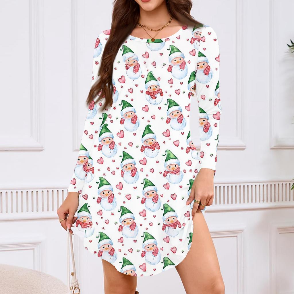 Women's Long-sleeved T-shirt Dress With Round Neck, Knee-length, Loose Fit, Casual And Pockets