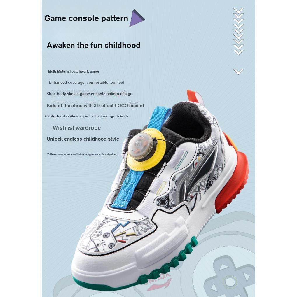 LiNing Sports Lifestyle Series Non-Slip Wear-Resistant Casual Shoes Kids Sneakers Black White YKCT006-3