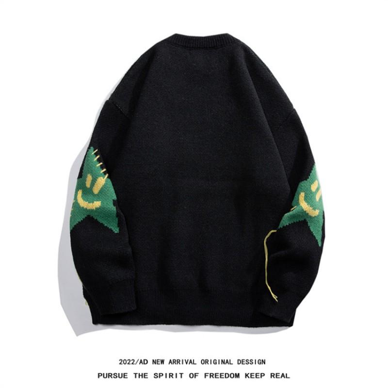 Oversized Chunky Knit Sweater With Contrast Star Unisex Winter Casual Pullover Men Women