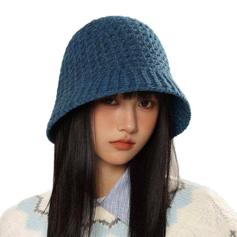 New Knitted Bucket Hat Women's Autumn and Winter Fashion Versatile Face Small Wool Hat Internet Celebrity Visor Basin Hat