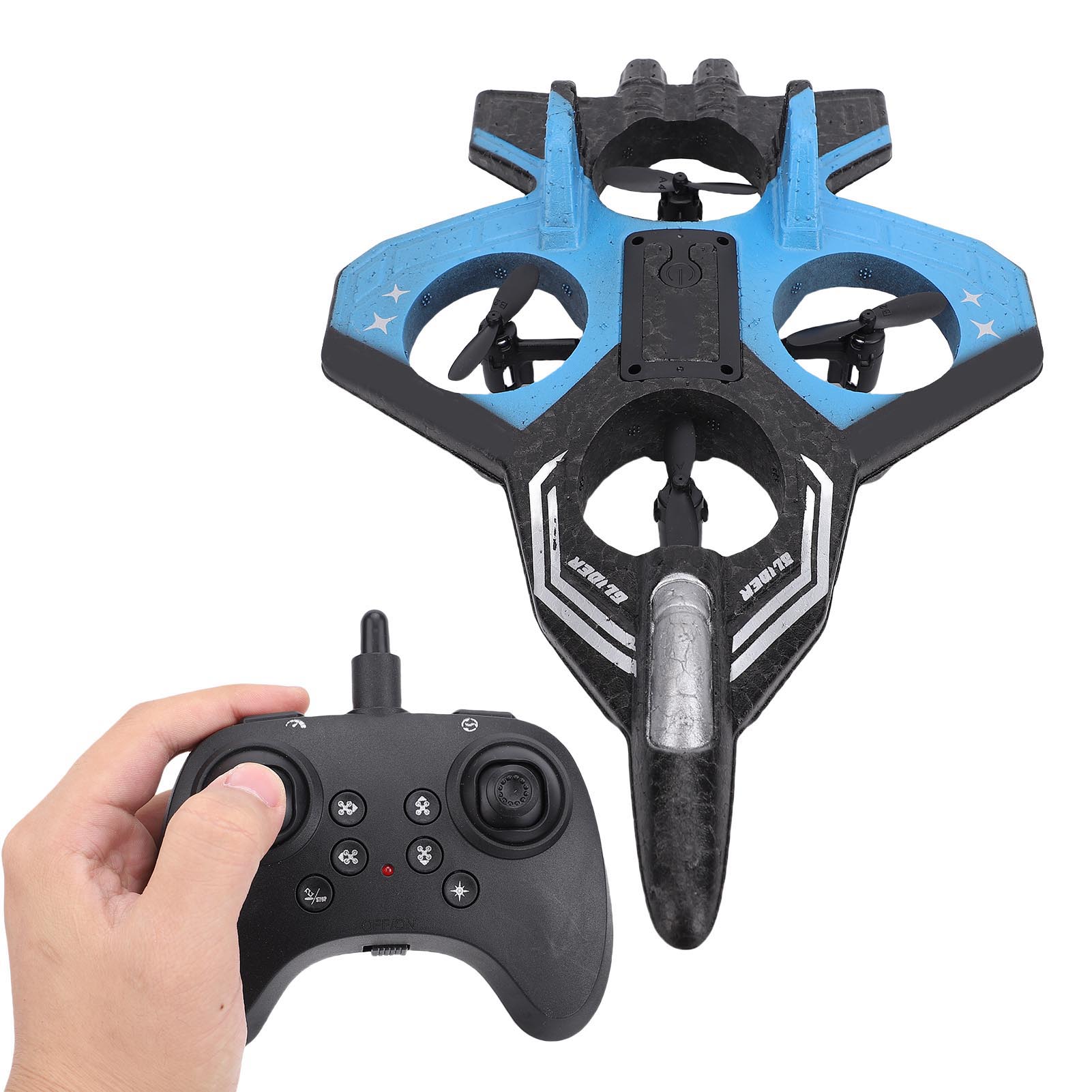 

RC Airplane 4 Engine Thrust 3 Speeds Rechargeable 1 Key 360 degrees Stunts Remote Control Plane Toy with Light Blue 1xBattery синій