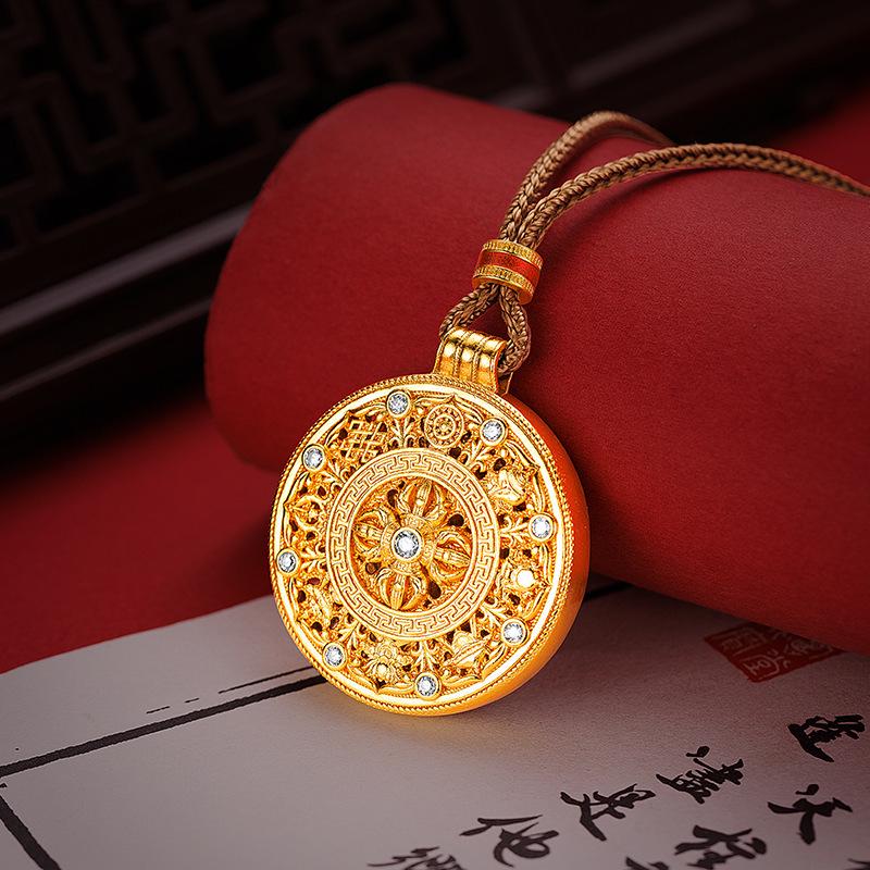 Gold Plated Eight Treasures Compass Pendant Necklace for Men and Women
