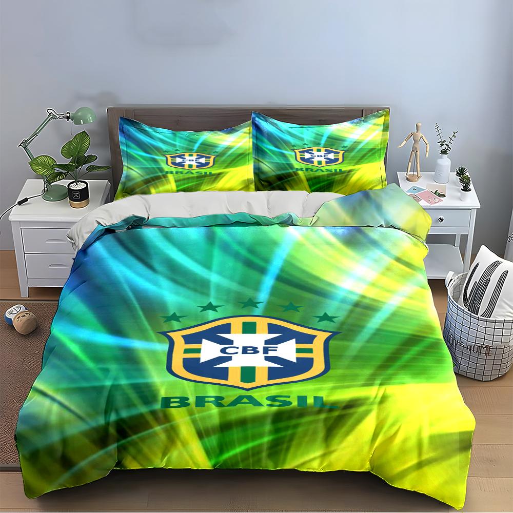 Brazil Football CBF Bedding Set Bedding Duvet Cover Set Duvet Cover Pillowcases Home Decor (1 * Duvet Cover 2 * Pillowcases, Without Duvet Insert)