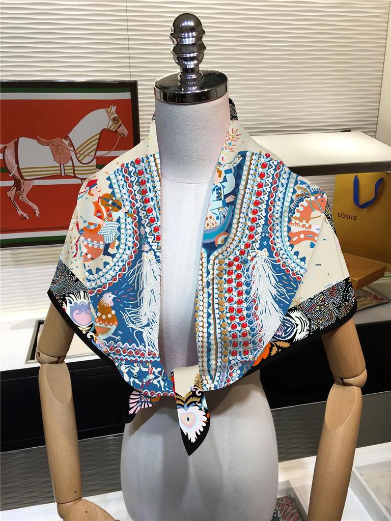 European New Color Clothes 90Cm Twill Women'S Decorative Silk Scarf Travel Shawl Large Square Scarf Chest Wrap Scarf