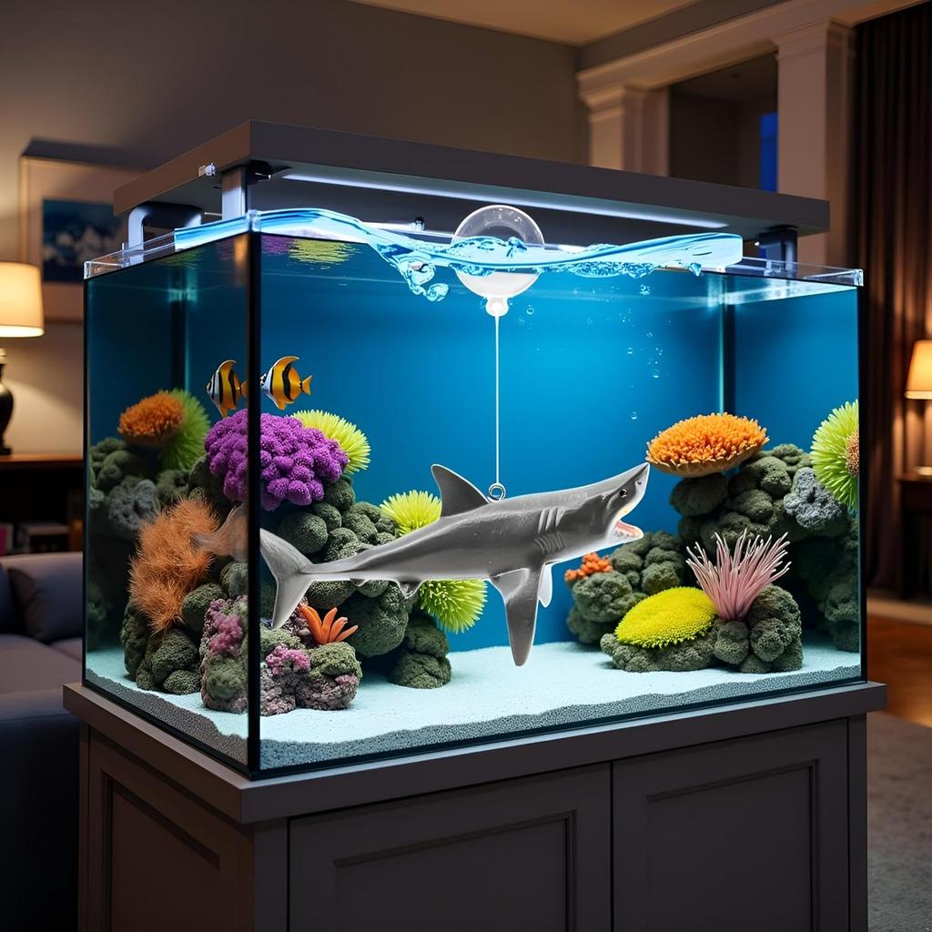 1 Pc Floating Shark Ornament - Adjustable Aquarium Shark Animal Decor | Aquarium Floating Shark Ornaments Thematic Ornaments Suitable for Aquarium