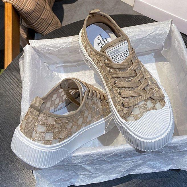 Breathable Mesh Fishermen's Shoes Women's Summer Thick Soled Canvas Lace Antiskid Wear-resistant Versatile Board Shoes