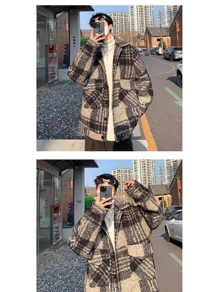 Men's Retro Lambswool Plaid Jacket - Stylish, Warm & Trendy Winter Coat