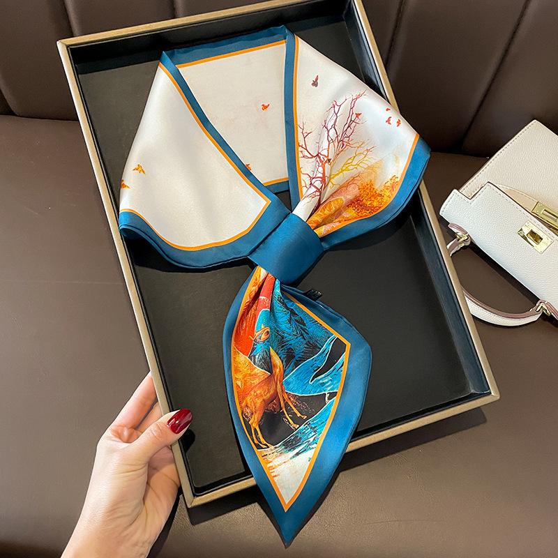 

Korean Plaid Striped Double Layer Satin Cross Scarf for Women - Versatile Small Ear and Neck Scarf 77x14cm