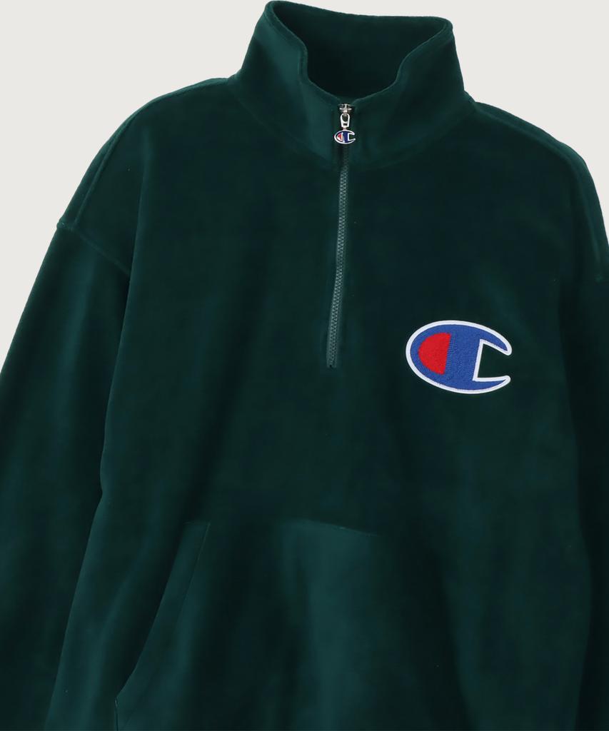 Champion Big C Logo Oversized Half Zip Fleece Dark Green