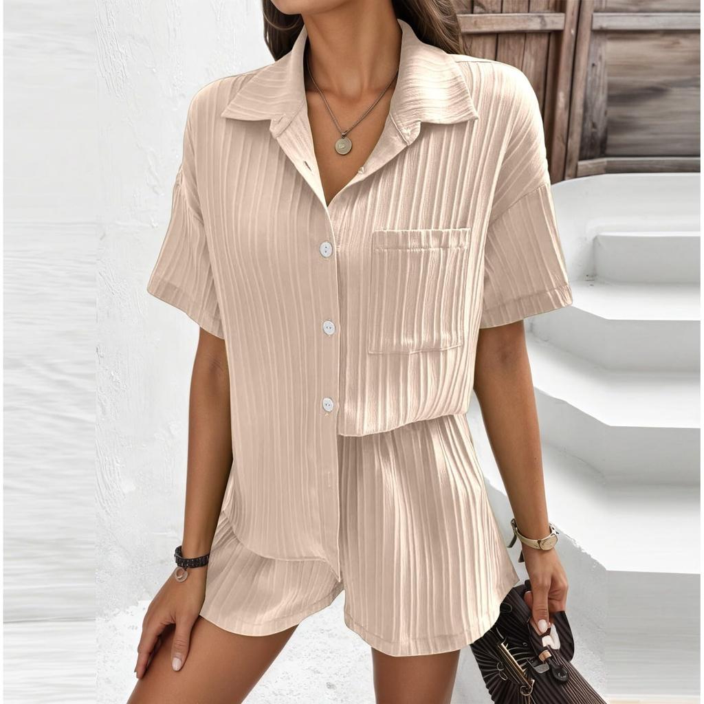 2 Piece Sets For Women T-shirt Shorts Outfits Fashion Sexy Summer Short Sleeve Pleated Midriff Suit