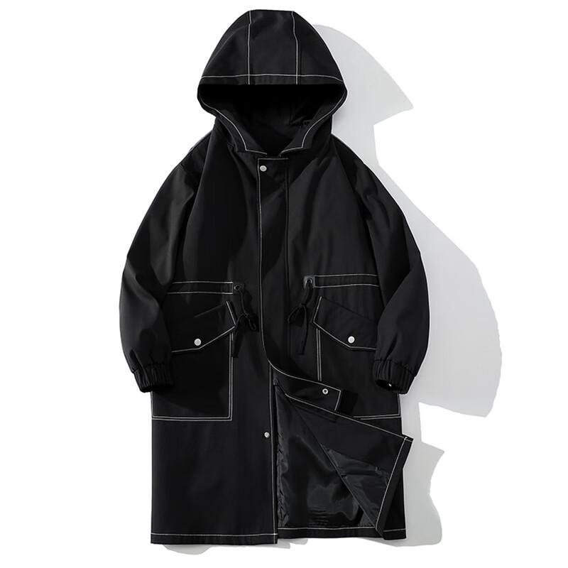 ROMON Men's Mid-Length Hooded Trench Coat
