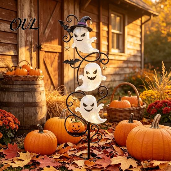 Holiday Lawn Art for Path Halloween Ghost Garden Stake, Cute Ghosts 2D Flat Metal Yard Theme Outdoor Decor Sign, Decoration Pathway Patio Front Porch