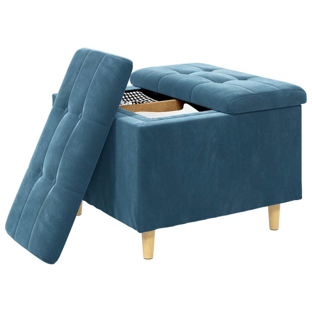 Storage Ottoman with Cushion Blue 60 X 60 X 45 Cm Velvet