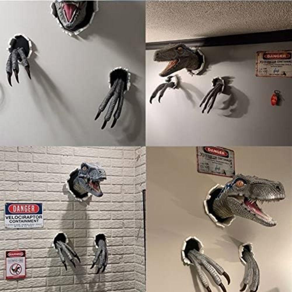 3Pcs/set Realistic Wall-Broken Velociraptor Statues Resin Jurassic T-REX Wall Sculpture Home Decor