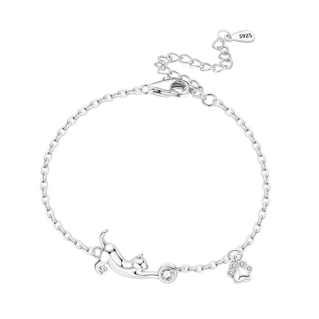 PANPOKI New 925 Silver Blue Feather Lucky Symbol Bracelet Chain Link Women Bracelet Jewelry Party Trendy Gifts