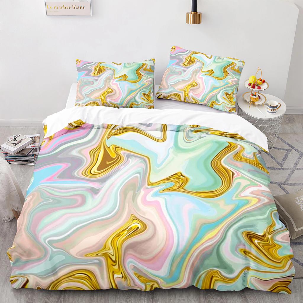 Marble King Queen Duvet Cover Green Gold Pattern Bedding Set For Teens Adults Red Love Heart Teal 2/3Pcs Polyester Quilt Cover