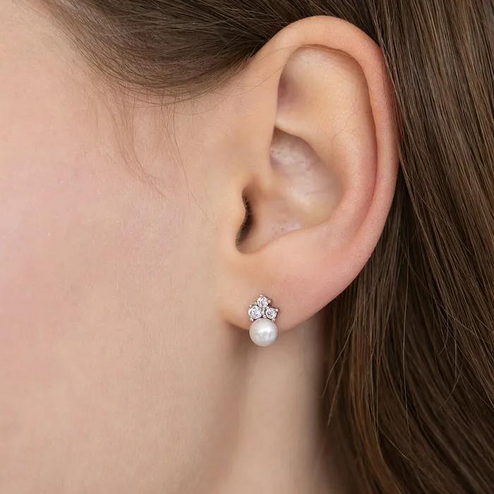 (Silver 925) Triple Cubic Pearl Drop Earrings EC3304