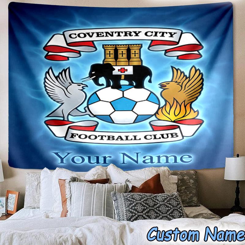 Custom Name Coventry City Crest Design Printed Tapestry, for Bedroom,Livingroom, dormitory, Large Wall Decor, Fabric Decor Fan Birthday Gifts