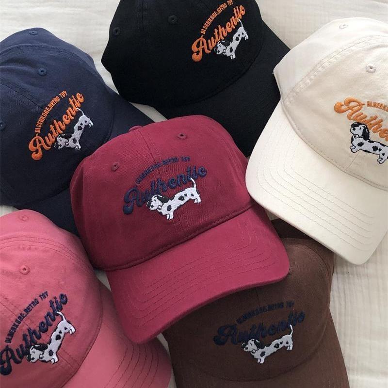Vintage Spotted Dog Embroidered Baseball Cap Children Spring Summer Versatile Street Plum Color Cap Tide