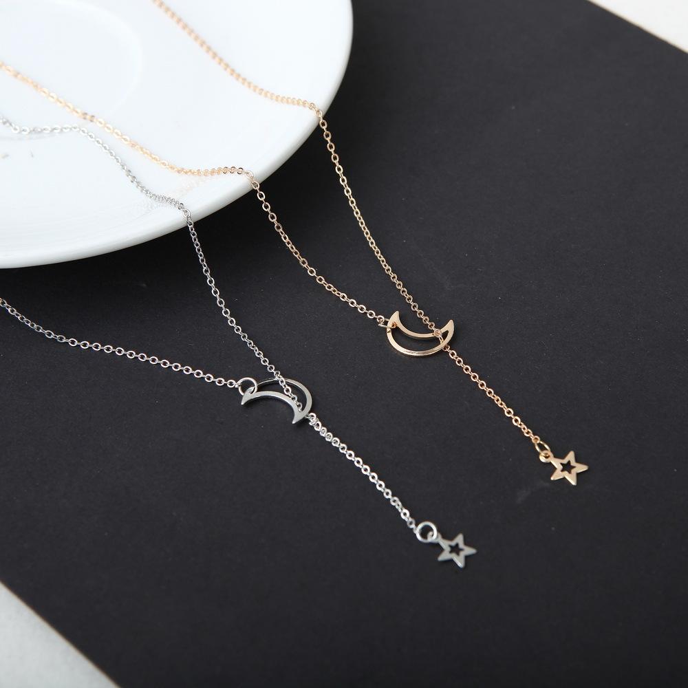New European and American Fashion Simple Metal Moon Star Clavicle Chain Short Necklace Fashionable Y Necklace