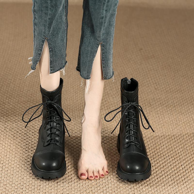 White Martin Boots Autumn Women's Single Boots New Thin Boots Women's Medium Boots Thick-soled Short Boots