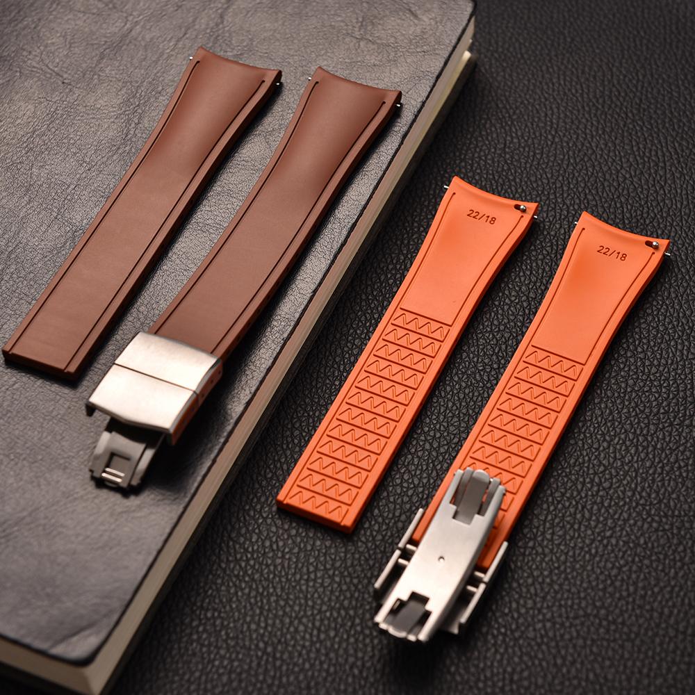 New Design Curved Rubber CTS Watch Strap 20mm 22mm Quick Release Original Butterfly Buckle Watch Bands For FKM Strap Cut To Size