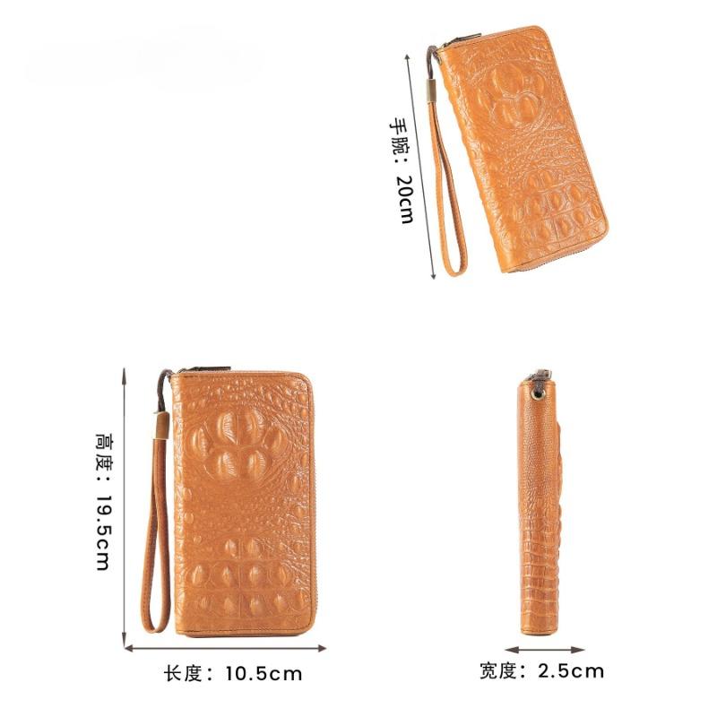 Vintage Crocodile Embossed Leather Long Wallet for Men, Retro Large Capacity Zipper Clutch Bag with Wrist Strap for Travel