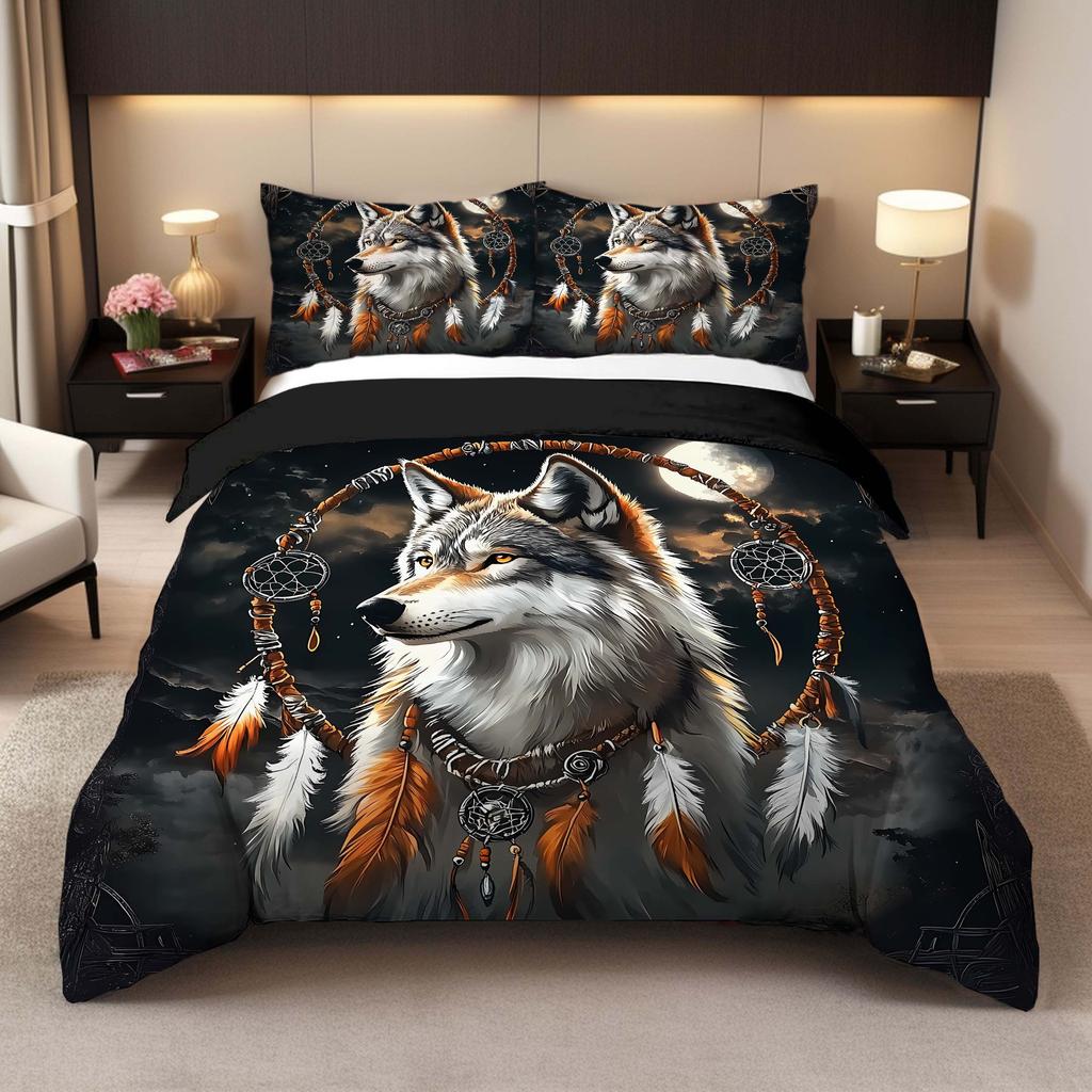 Wolf Cartoon Three-Piece Home Textile Bedding 3D Digital Printing Quilt Cover Customization