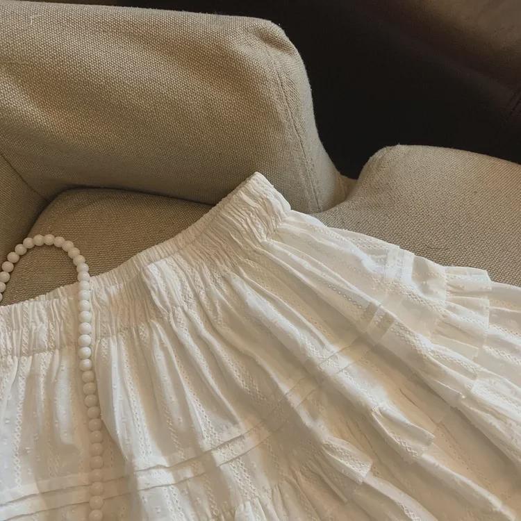 Women's French-Style High Waist Puffy White A-Line Skirt - New Summer Small Size Ballet Skirt