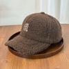 Fashion Hat Winter R letter cap Thickened lamb wool Children's versatile face small baseball cap Korean version Warm simple men
