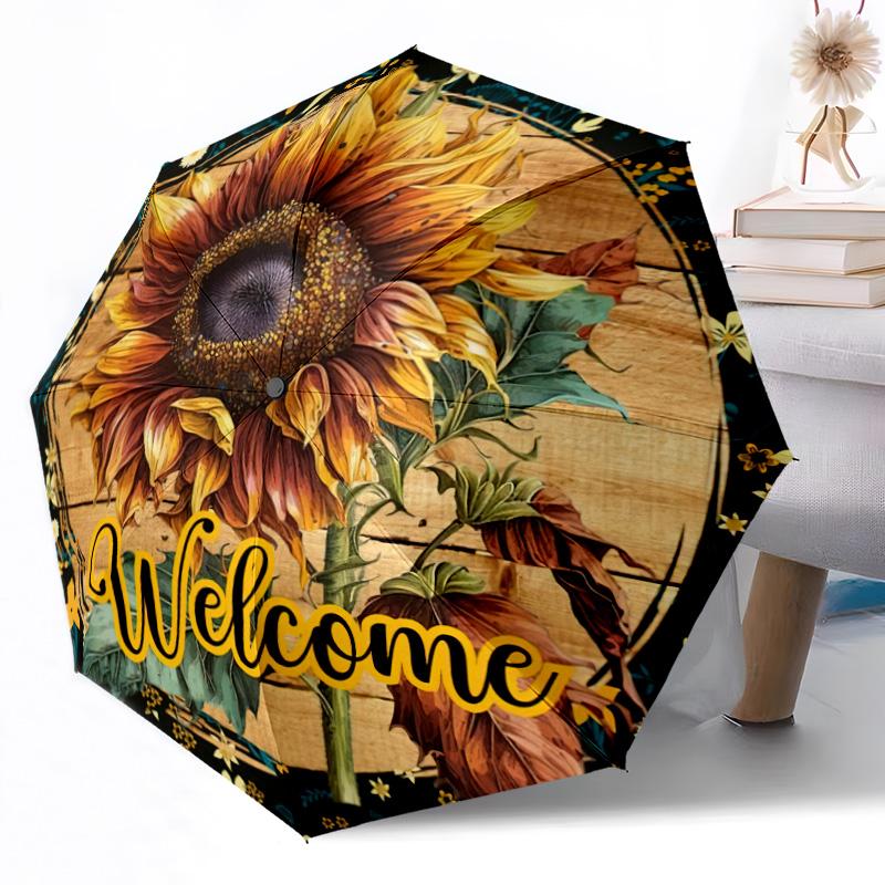 Sunflower Garden Pattern Outdoor Automatic Umbrella Compact 8-Rib Lightweight Durable Everyday Carry Umbrella Accessory Stylish Gift Women