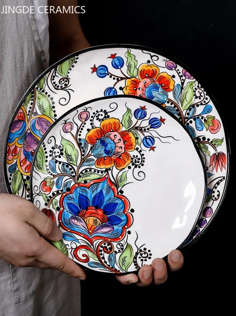 Exquisite Ceramic Plate Western Food Steak Plate Household Hand-painted Porcelain Dinner Plates Salad Bowl Kitchen Accessories