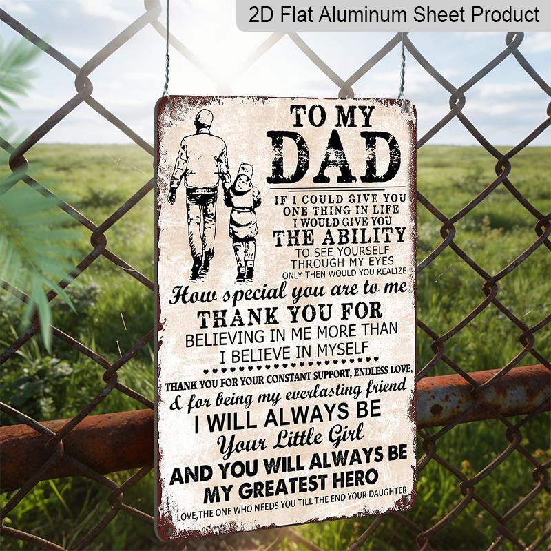 Płaski 2D, 1 szt. "Dla mojego Taty - Mojego Największego Bohatera" Aluminiowy Metalowy Znak Dekoracji Ściennej - 20x30 cm Vintage Sztuka Ścienna Ojciec i Córka, Idealny Prezent na Dzień Ojca