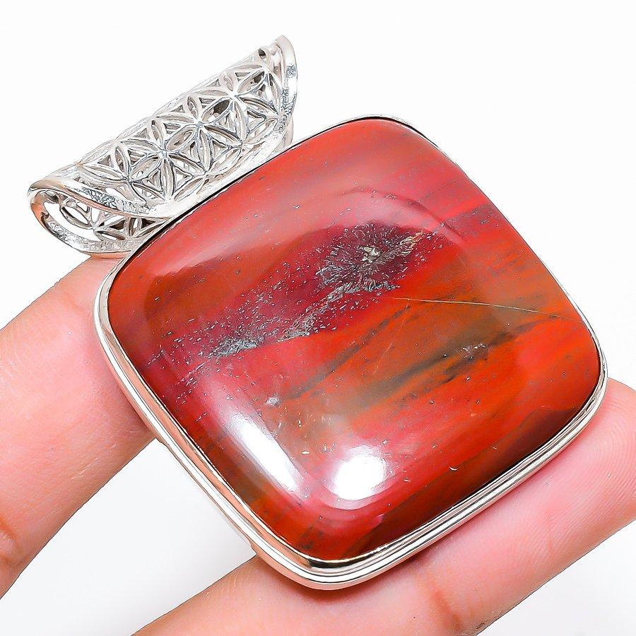 

Этническая ювелирная подвеска ручной работы с яшмой из красной змеиной кожи и драгоценным камнем 1,97 дюйма SR-3020