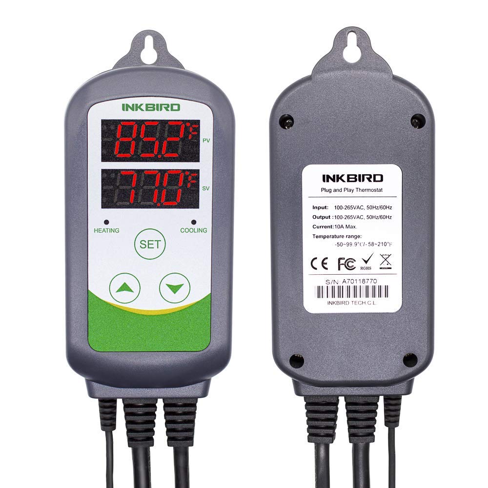 Inkbird Temperature Controller Temperature Digital Temperature Temperature Thermocontroller for 110V 10A Thermostat, Control, Heating/Cooling, 2-Stage