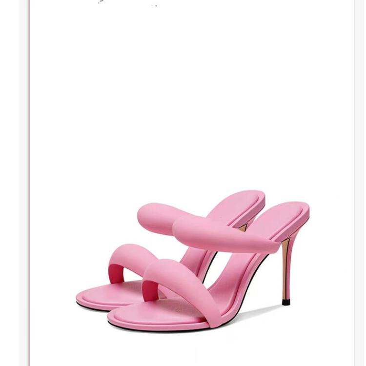 Fashion Brand Design Simple Solid Color Women's Slippers 2024 Summer New High Heel Black Gold Round Head Women's Sandals Size 34-46