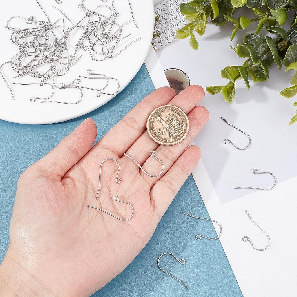 316 Stainless Steel Earring Hooks, Ear Wire, with Horizontal Loop, Stainless Steel Color, 16x27x0.8mm, Hole: 2mm, 20 Gauge, Pin: 0.8mm