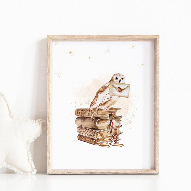 Poster de artă de perete Vrăjitor Școala de magie Carte de vrăjitorie Pălărie Imagini HD Print Pânză Pictură pentru camera copiilor Cadouri Decorarea casei Cuadros