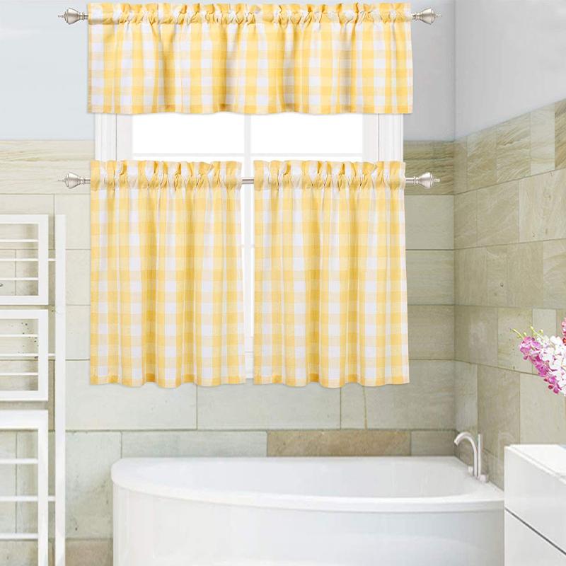 Small Fresh Grid Short Curtains Suitable for Parties Living Rooms Dining Rooms Kitchens Daily Home Decoration