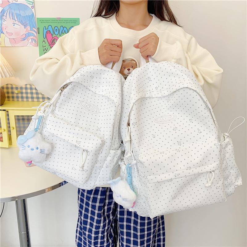 Schoolbag female high-value middle school student large-capacity Mori printed backpack cute polka dot lightweight travel backpack