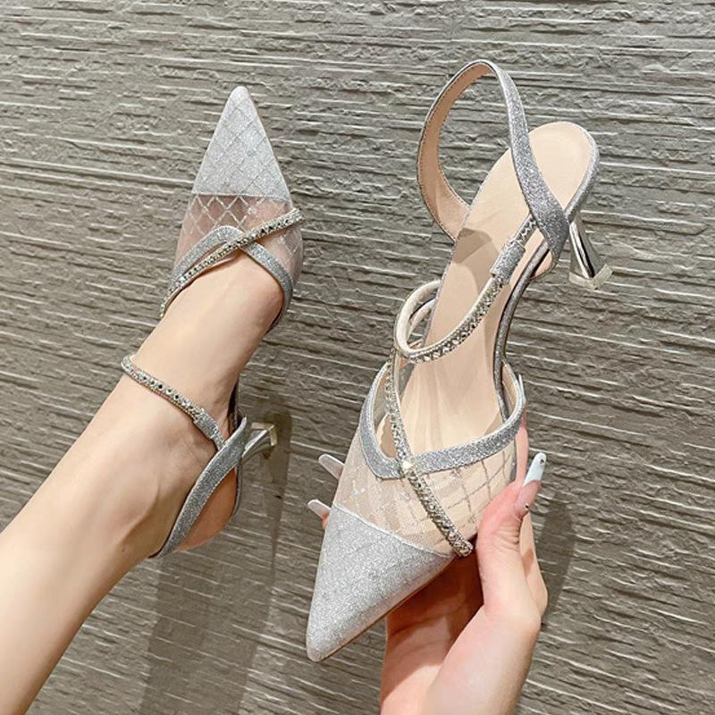 Mode Neu Heiß Verkaufendes Mesh Lässige High Heels Elegante und Luxuriöse Sandalen für Damen Sommer Feenstil Schlanke Absätze High Heels