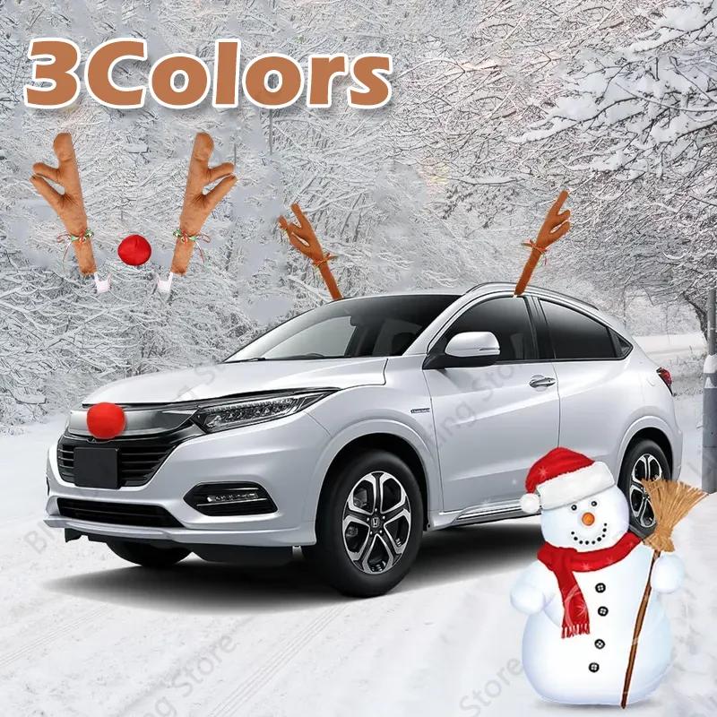 1/3/5Pairs Christmas Car Decoration Deer Horn Antlers with Red Nose Tail Holiday Gift Set Car Accessories Pendant 2026