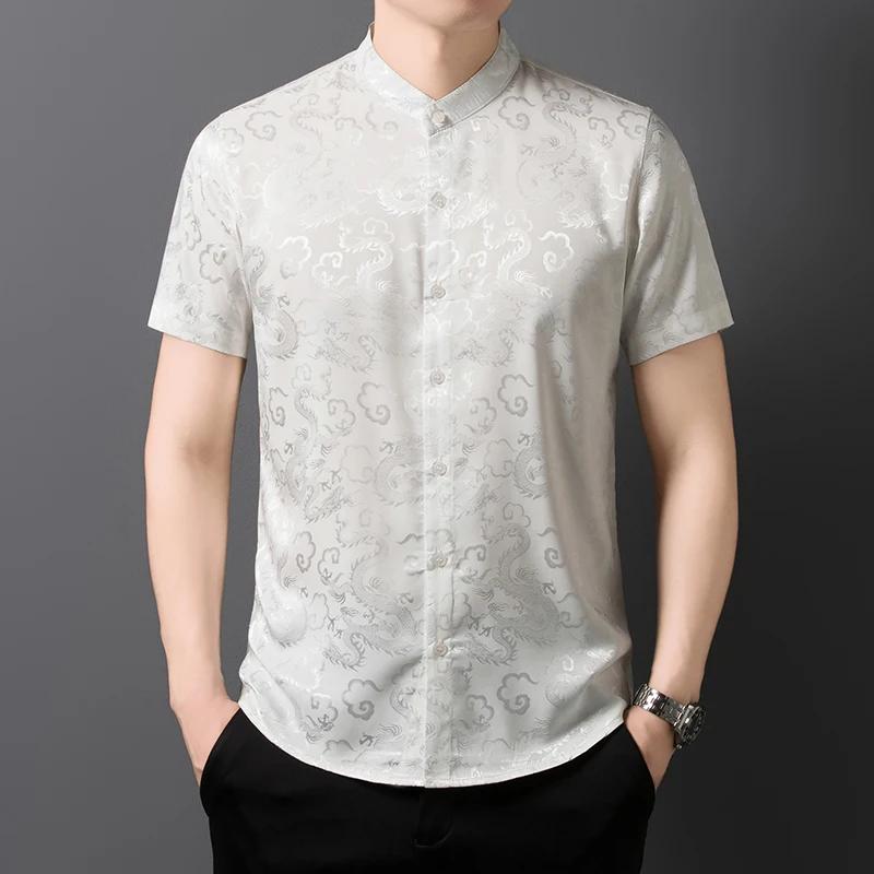 2026 New Summer Chinese Style Shirt Men Middle-Aged Hanfu Men's Stand Collar Slim Fit Short Sleeve Shirt Tang Suit Casual Tops