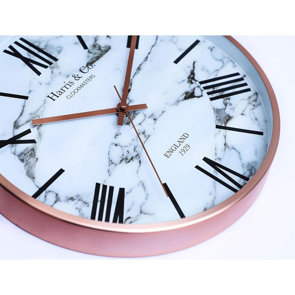Luxury Wall Clock, Marble Design - 12 Inch (Rosegold Metal Frame & Hands)(Silent Sweep Noiseless Technology) (White)-Analog