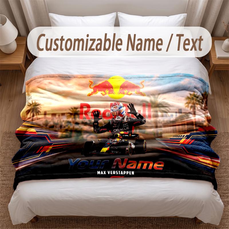Couverture Flanelle Imprimée Max Verstappen Texte Personnalisé Douce Chaude Jeté Pour Chambre à Coucher Cadeau de Fête