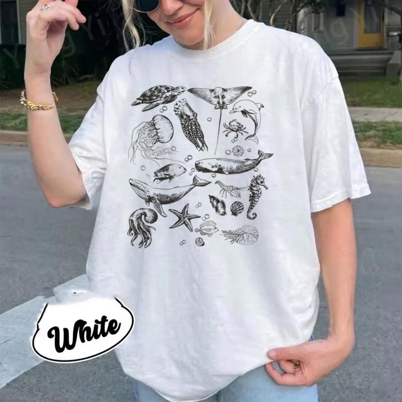 Loose Fit Unisexs Ocean Animals Tshirts Harajuku Trend Girls Short Sleeve Tee Summer Clothes Girl Casual Round Neck Cotton Tee