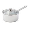 3 Quart Induction Compatible Stainless Steel Saucepan with Straining Lid Durable Tri Ply Base Easy Pour and Strain Cooking